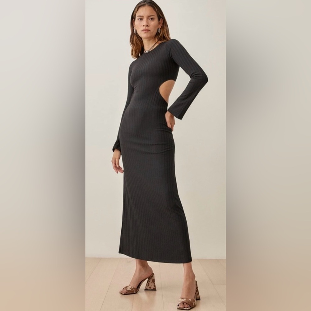 Reformation Augueste black backless long sleeve maxi dress